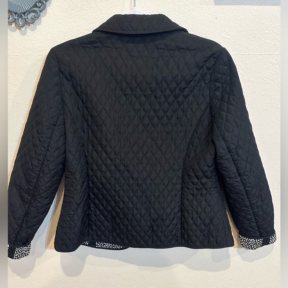 Tara Jones Black Quilted Jacket Polka Dot Lining Classic Chic Lightweight Coat - Picture 2 of 14